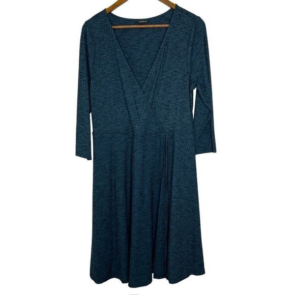 torrid Dresses & Skirts - Torrid Green Black Marled Print Surplice Mini Rib Knit Tie Wrap Dress 1X Women